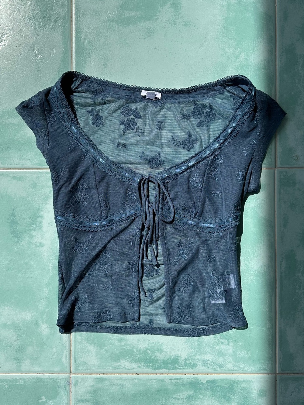 Garage Sheer Navy Floral Mesh Top XXS